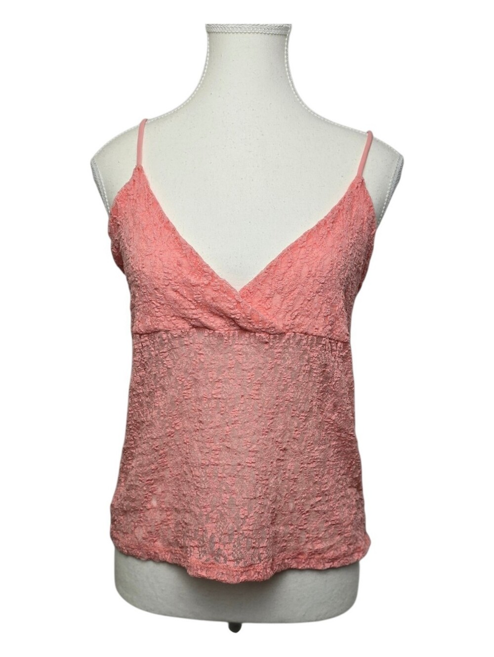 Ivry Day NWT Coral Pink Floral Lace Camisole Spaghetti Strap V-Neck Top Romantic